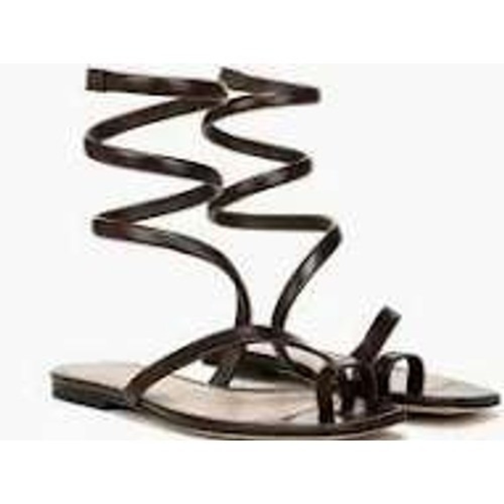 Veronica Beard Brown Leather Allura Ankle Wrap Sandals Gladiator Toe Loop 8M
